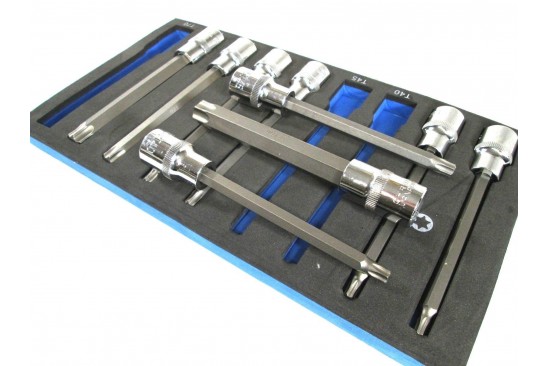 Torx doppenset lang 1/2" in foam inlay 9-delig 